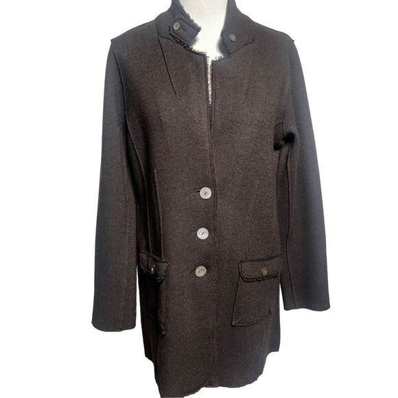 Eileen Fisher Brown Long Sleeve Wool Tunic Long Jacket Size Petite Medium - Picture 1 of 6